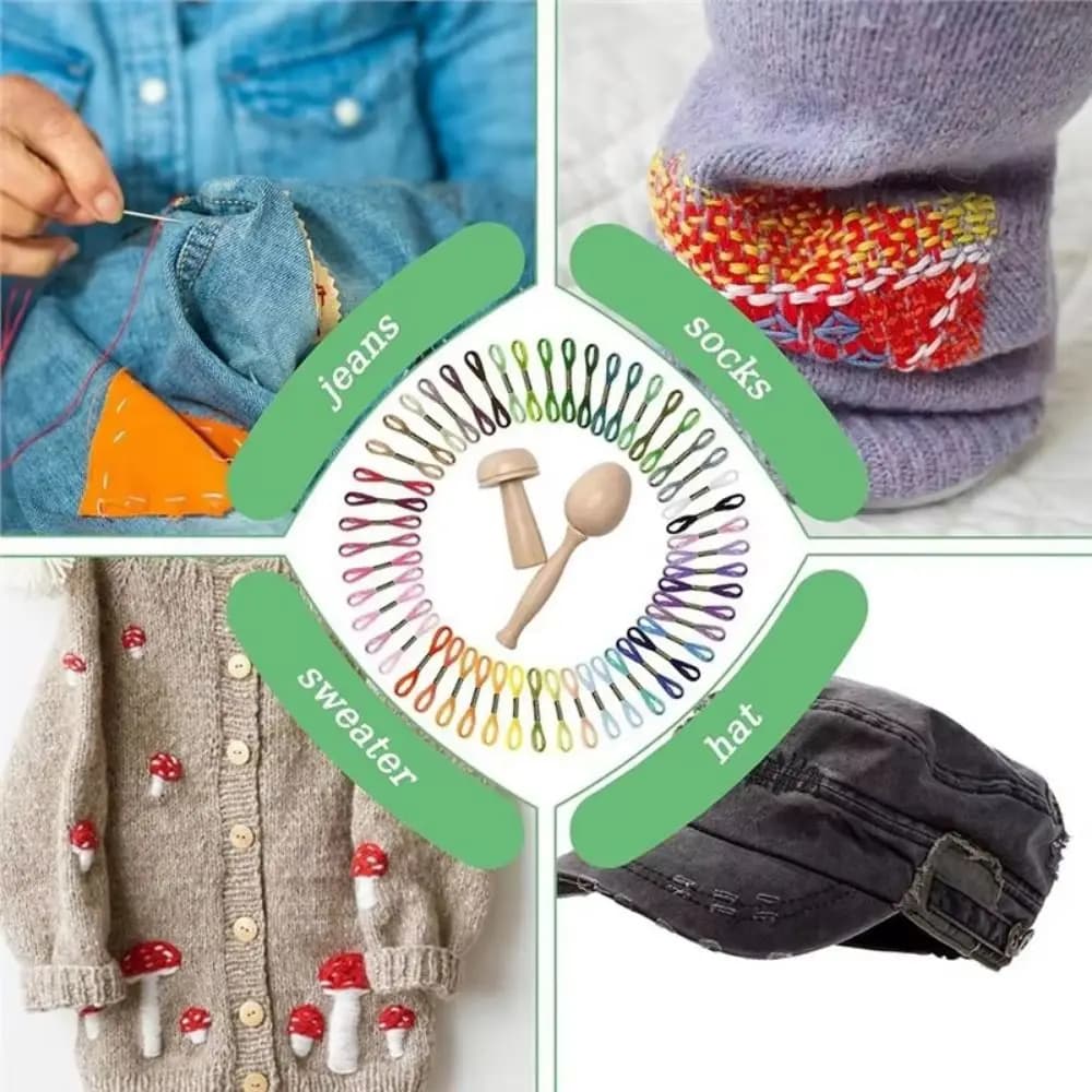 DIY Crafts Sock Darning Kit Egg/Mushroom Shaped Portable Knitting Patch Repairing Tool Wooden Base Weaving Loom