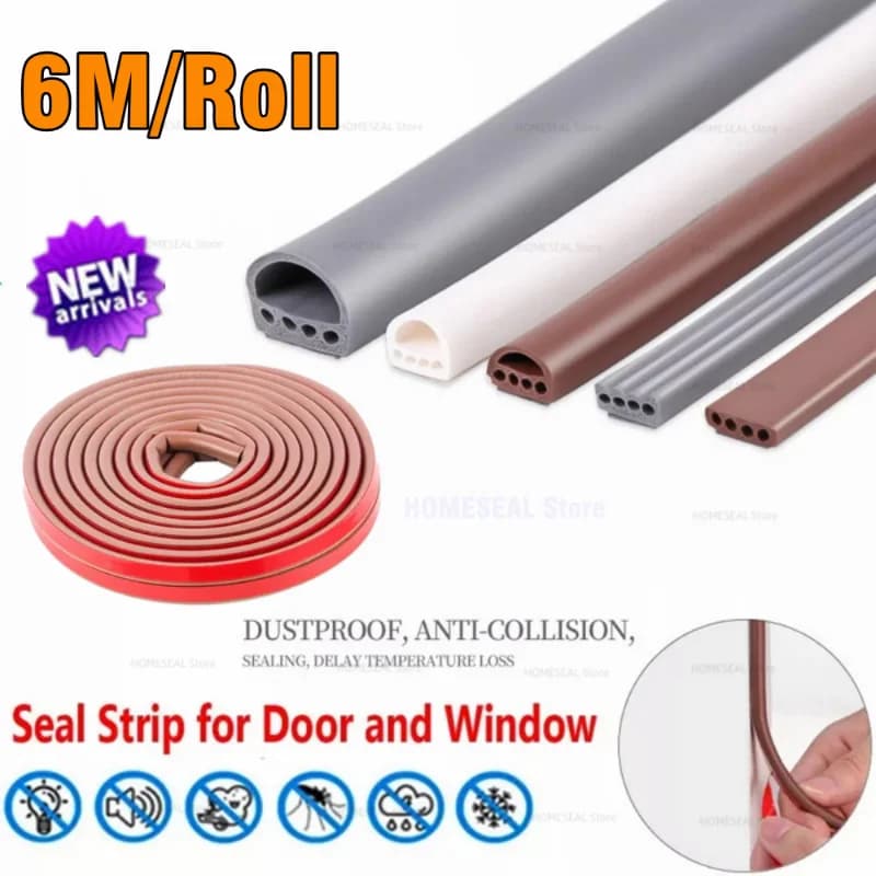 Striscia meteorologica in gomma siliconica da 6 m Striscia sigillante con design multi-foro per porte e finestre Nastro insonorizzato anti-collisione autoadesivo