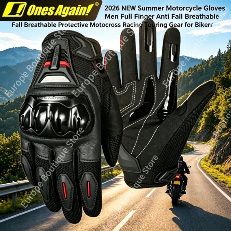 2026 NEW Men Summer Full Finger Motorcycle Gloves Anti Fall Breathable Protective Motocross Racing Touring Gear for Bikers