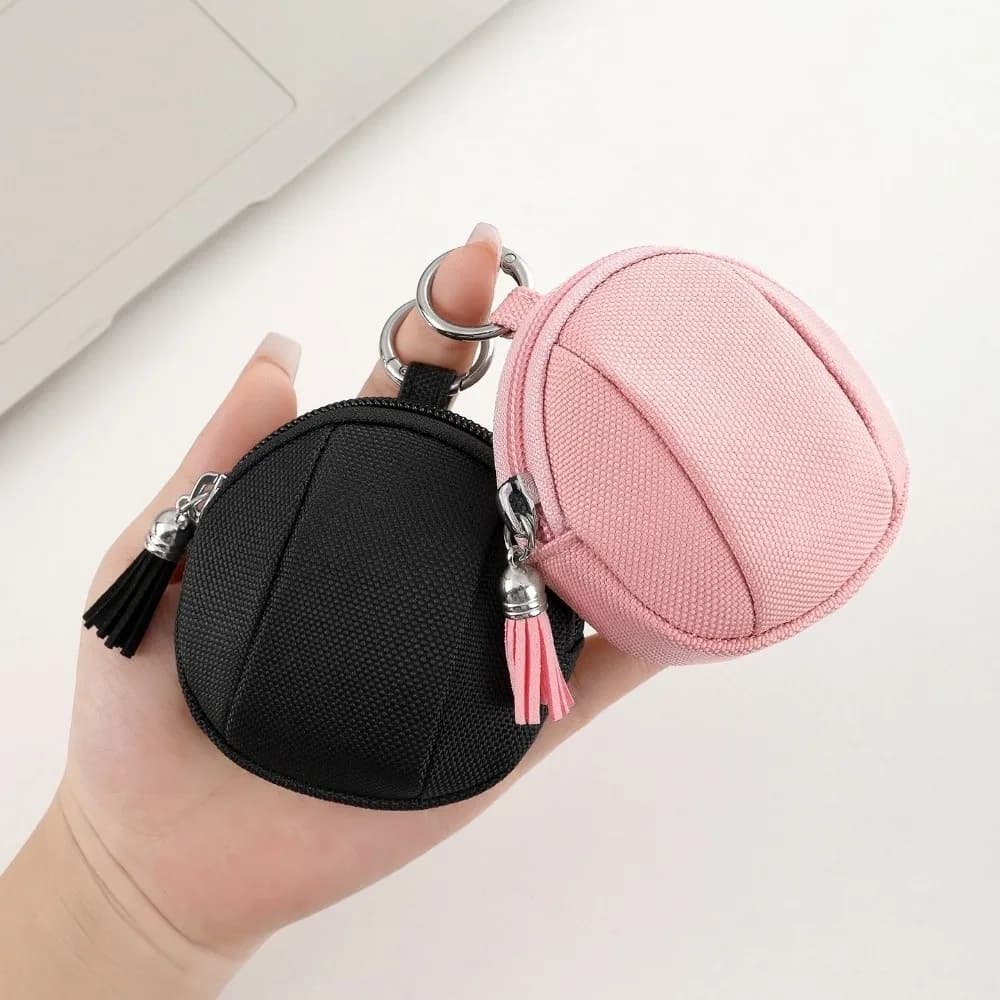 Multifunctional Canvas Mini Coin Bag Round with Zipper Small Pocket Bag Solid Color Outdoor Storage Bag