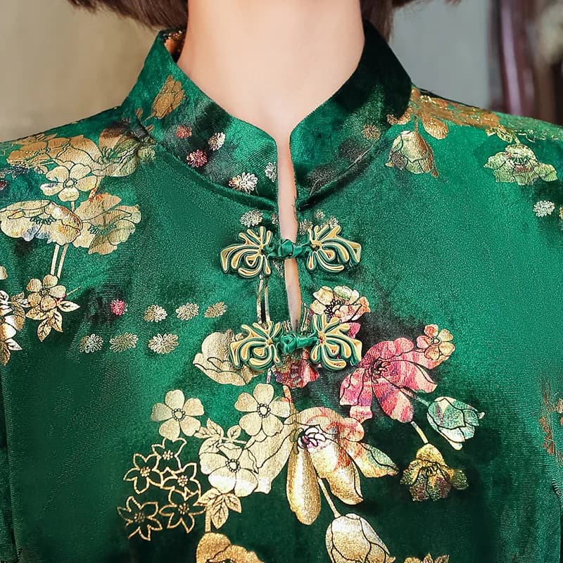 Plus Size 5XL Tang Suit Abbigliamento Donna Cinese Tradizionale Qipao Top Elegante Velluto Cheongsam Camicetta Lady Abiti di Capodanno