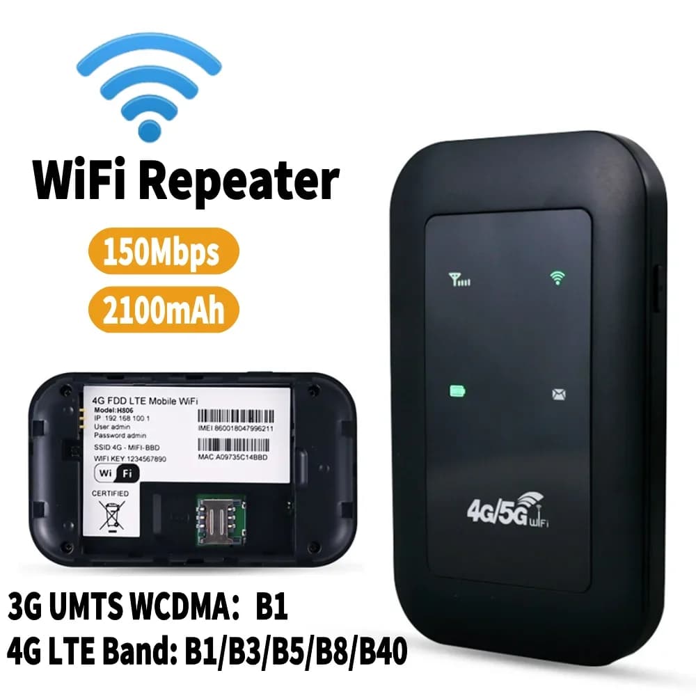 Ripetitore WiFi 150Mbps, Router 4G LTE, Amplificatore di Segnale, Slot per Scheda SIM 3G/4G, Estensore di Rete 802.11 b/g/n, Modem Dongle
