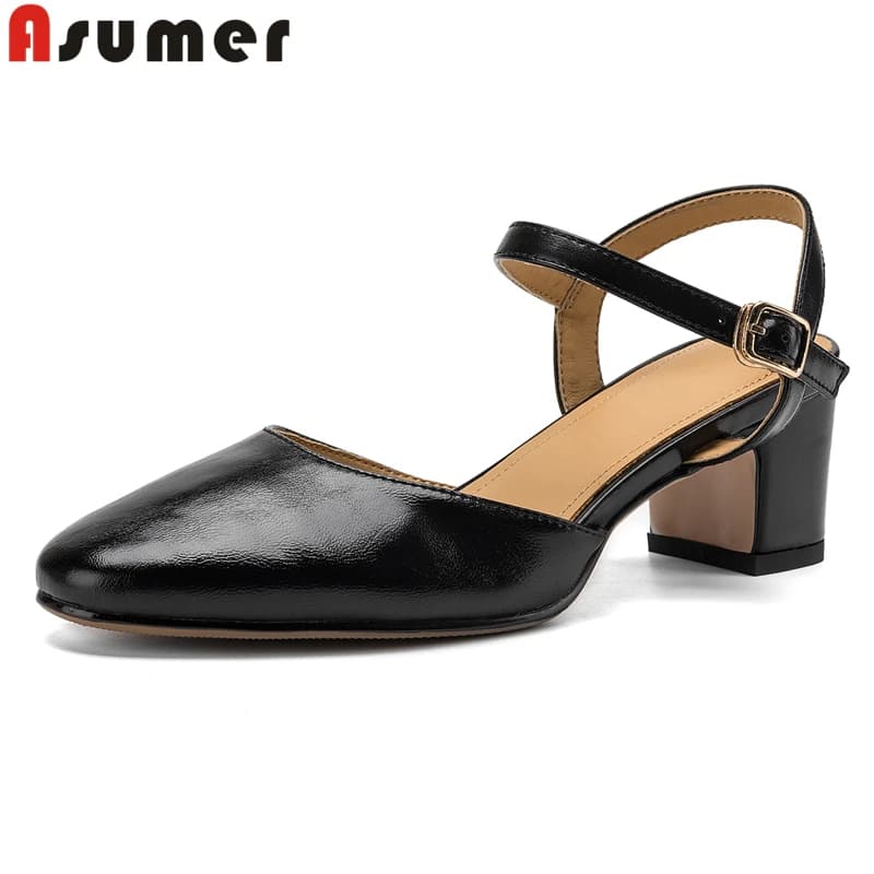 ASUMER Plus Size 34-42 Nuovi sandali in vera pelle Scarpe da donna Sandali estivi con tacco alto Scarpe eleganti da ufficio con cinturino con fibbia