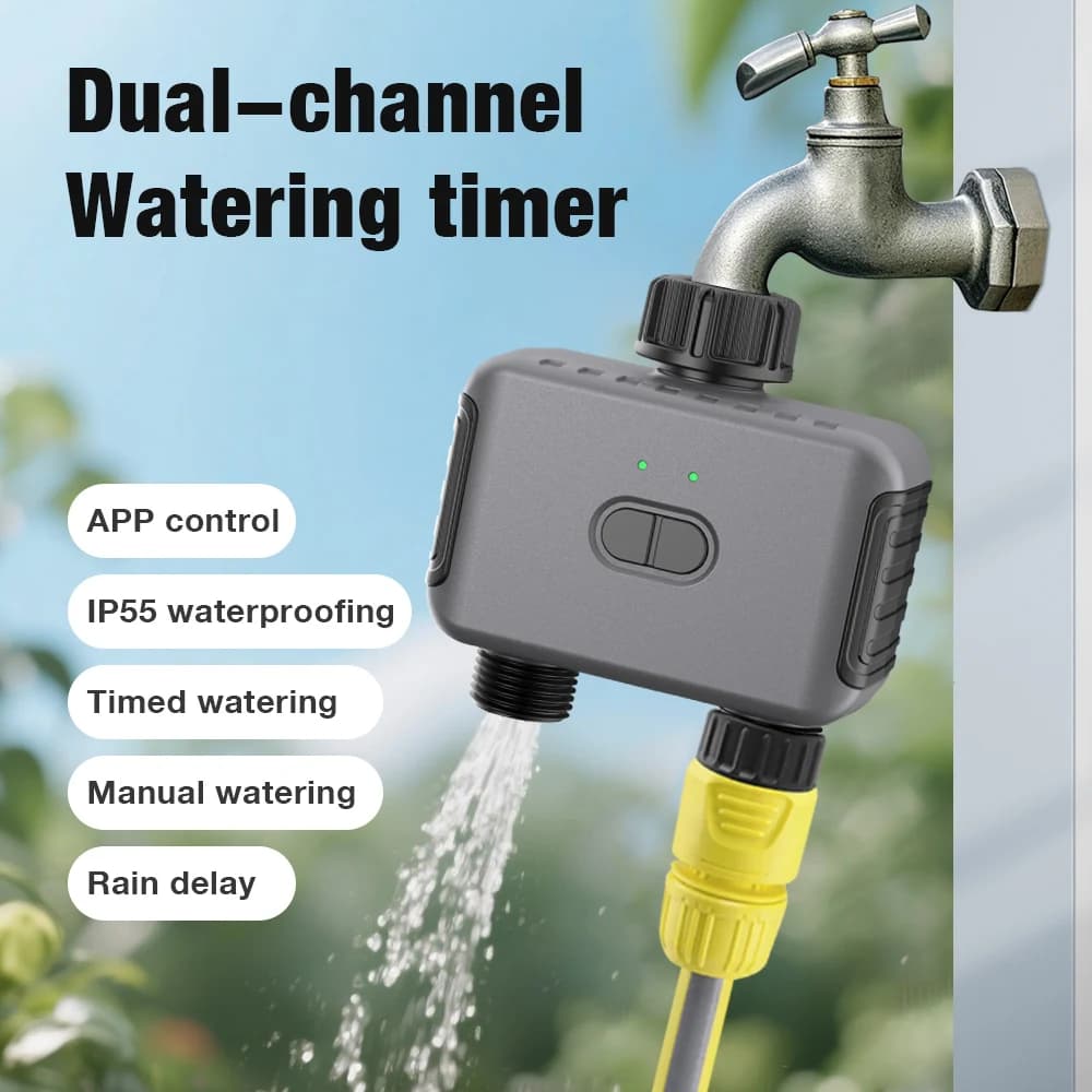 Tuya Smart Timer Automatic Water 2 Outputs Irrigation System for Garden Irrigation Sprinkle Faucet Tube Programmer Support Alexa Google