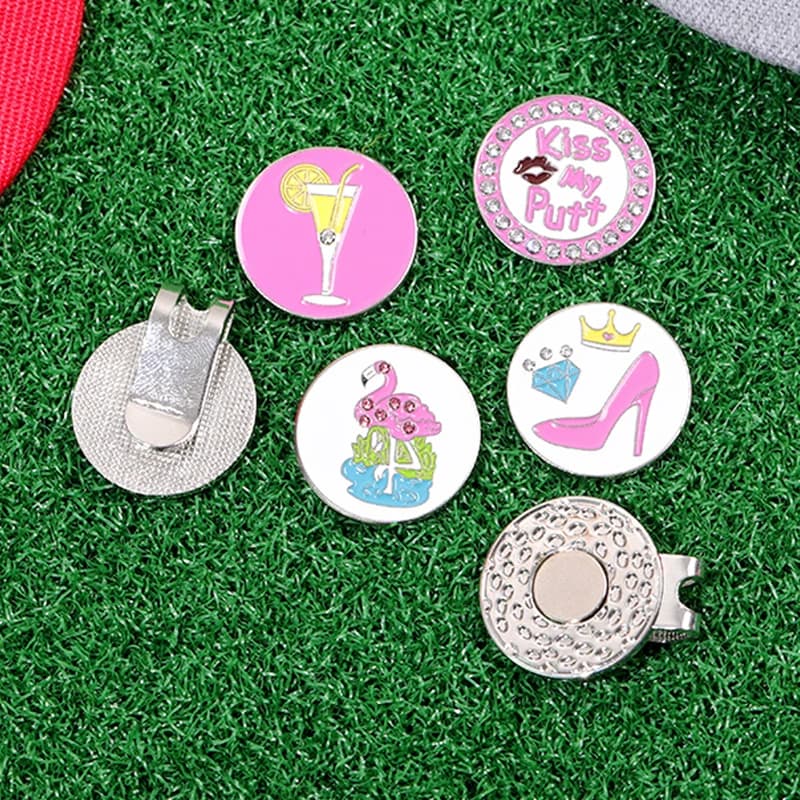 Pallina da golf Mark Forte clip magnetica staccabile per cappello da golf Pennarello da 25 mm Rosa con zirconi Accessori per forniture da golf per donne Amiche