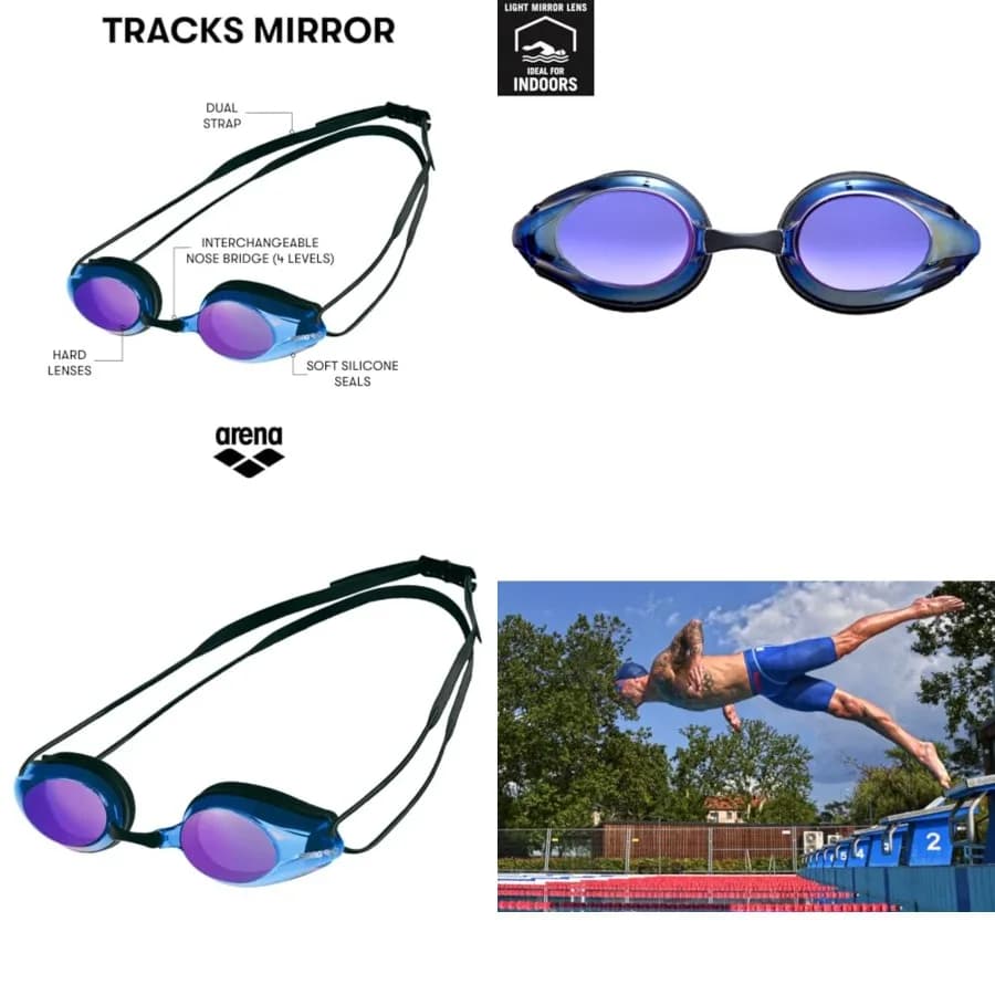Occhialini da Nuoto Unisex Tracks Essential per Gare, Approvati FINA, Antiappannamento, con Lenti a Specchio/Trasparenti