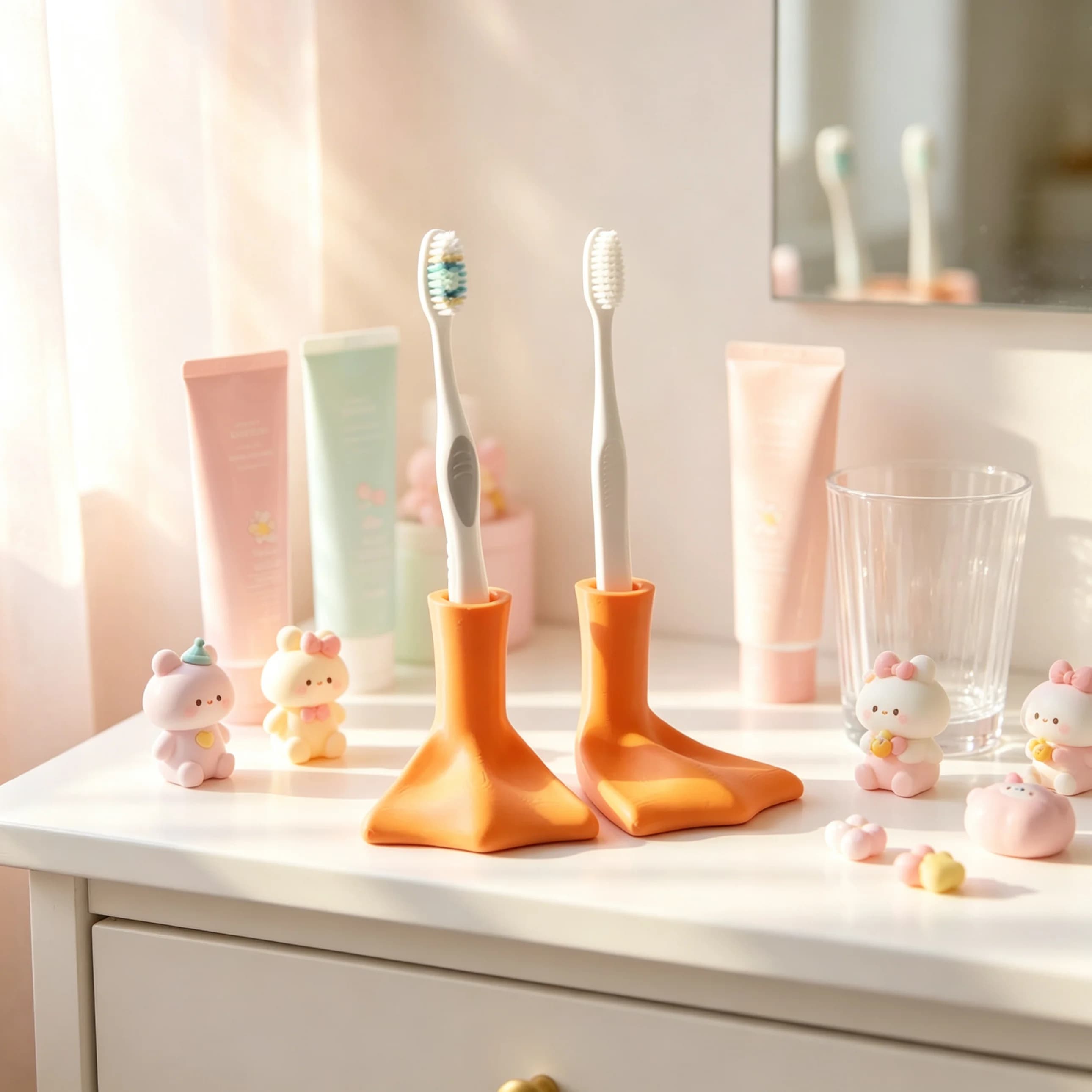 Duck Foot Manual Toothbrush Holder, Creative Duck Paw Design Toothbrush Stand, Universal Bathroom Countertop Organizer