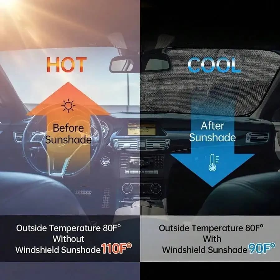 2D Flat Printed Windshield Sunshade For Car UV Protection Heat Shield Reflective Lightweight