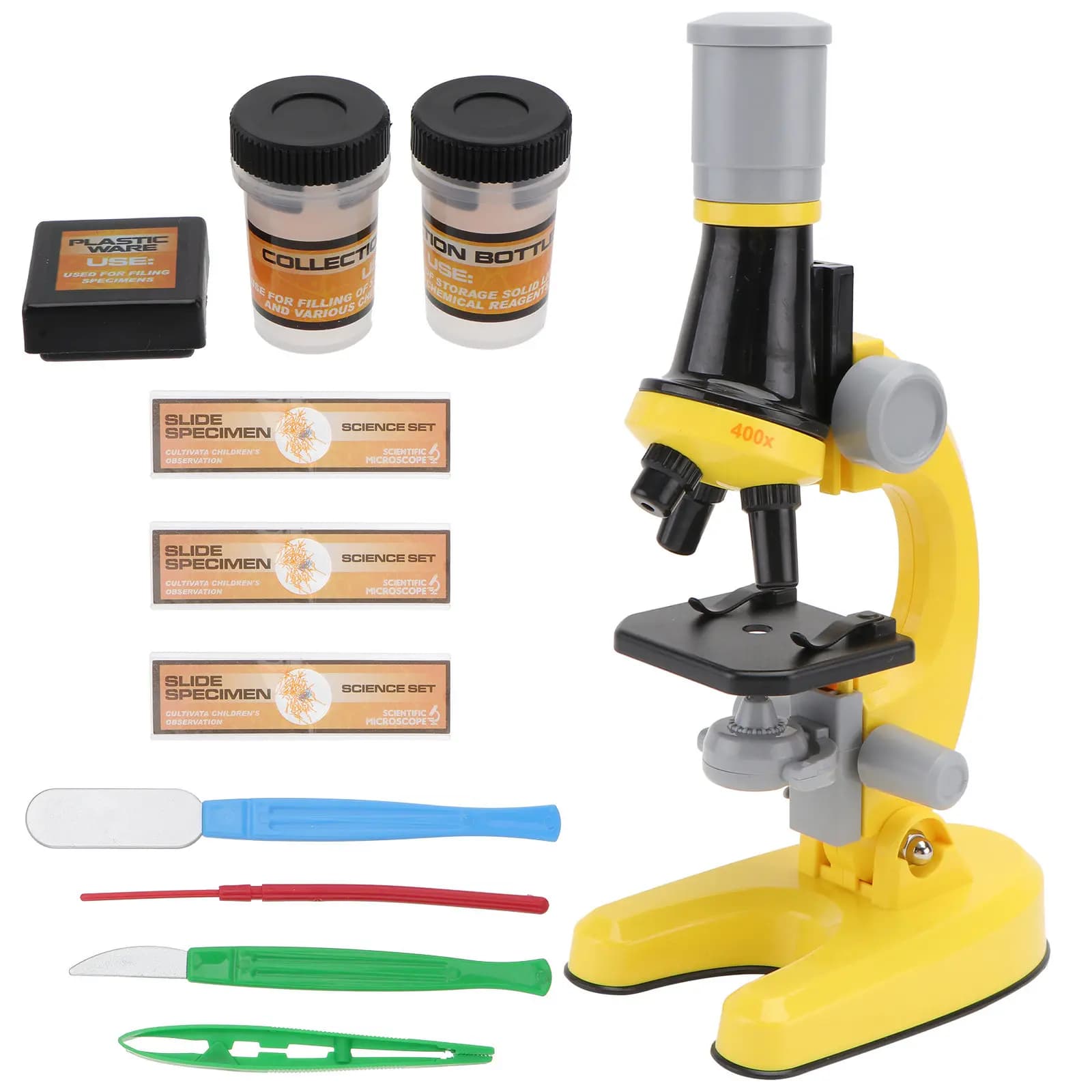 Set Microscopio Giallo per Bambini, Strumento Educativo Scientifico, Lente d'Ingrandimento per l'Apprendimento e lo Sviluppo dei Bambini, Attività STEM