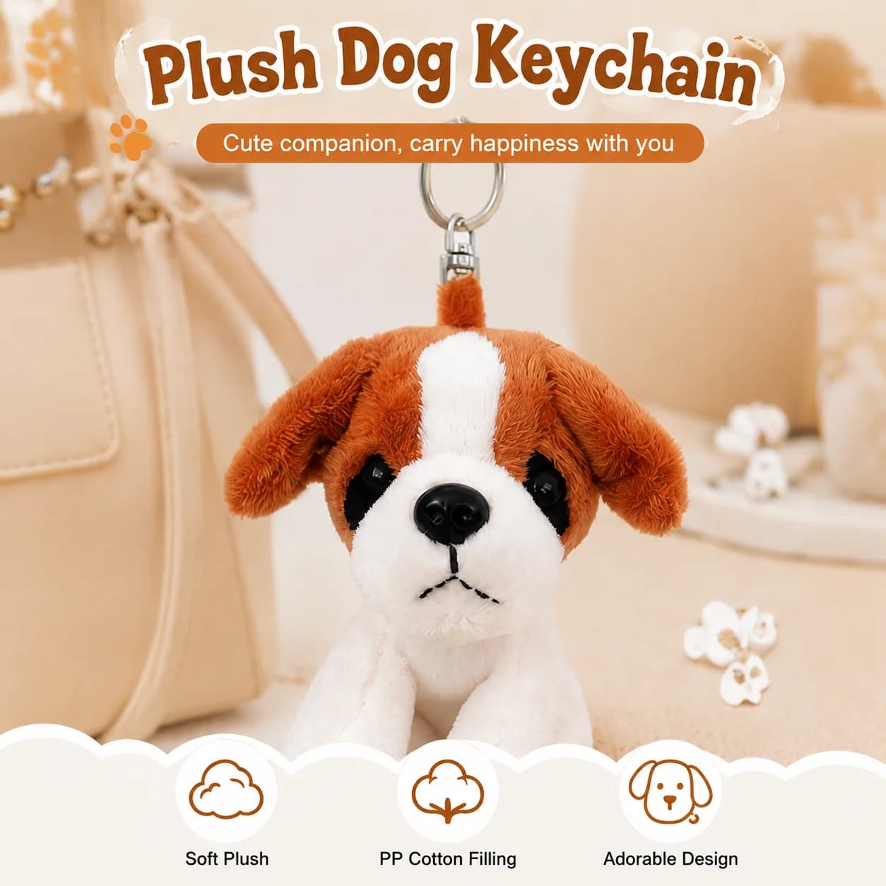 Portachiavi Peluche Cane Buster da 12 cm, Simpatico Ciondolo per Borsa o Zaino, Regalo di Compleanno per Amici e Famiglia