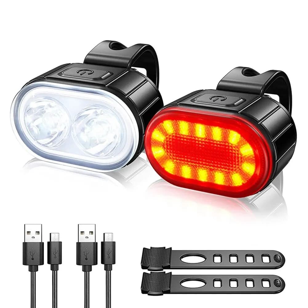 Set di Luci per Bicicletta Ricaricabili, Impermeabili IPX4, LED Luminosi Anteriori e Posteriori per Mountain Bike, Kit di Sicurezza per la Guida Notturna