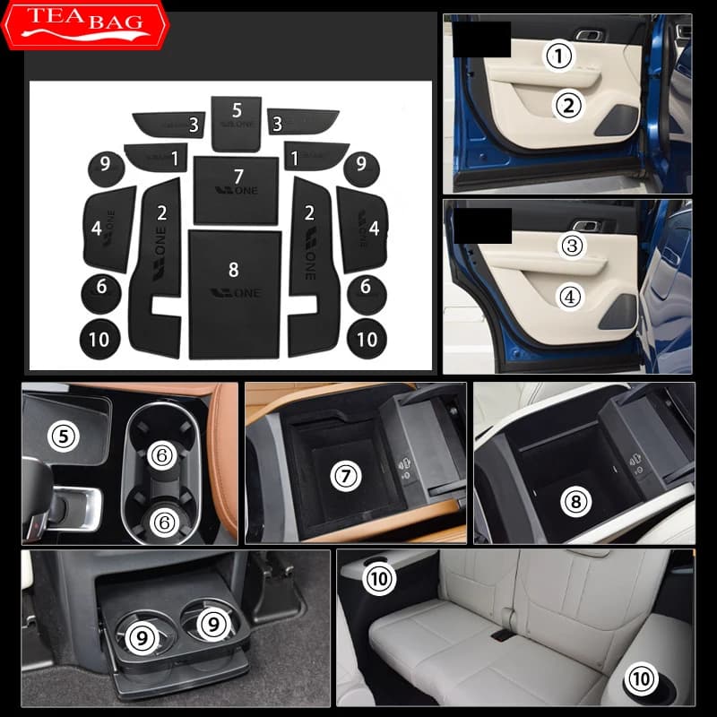 For Lixiang One 2022-2024 Car Non-Slip Mat PU Leather Door Groove Pad Rubber Gate Slot Cup Cushion Decoration Auto Accessories