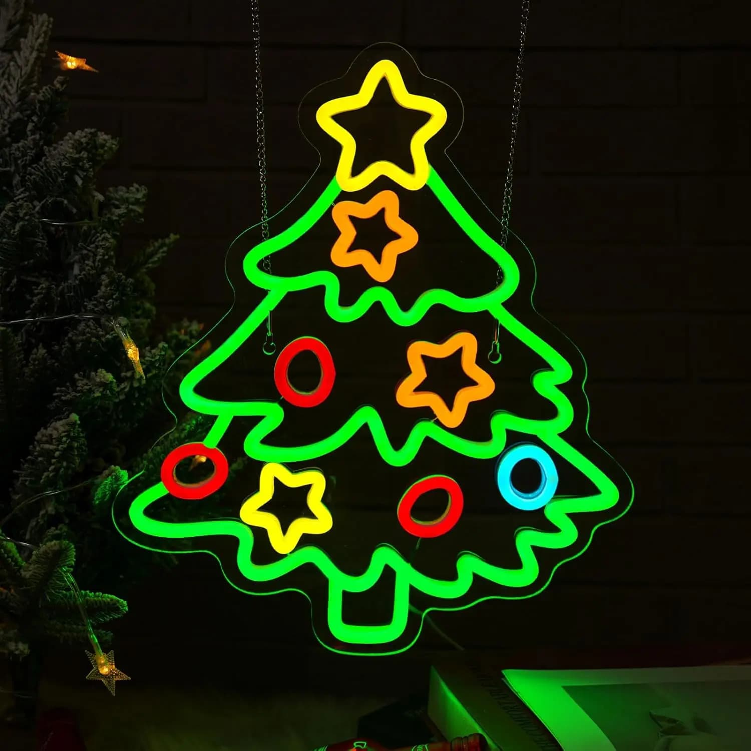 Insegne al neon per albero di Natale Dimmerabile Natale Led Light Sign Star per feste di festa Home Bar Festival Decorazione da parete Alimentato tramite USB
