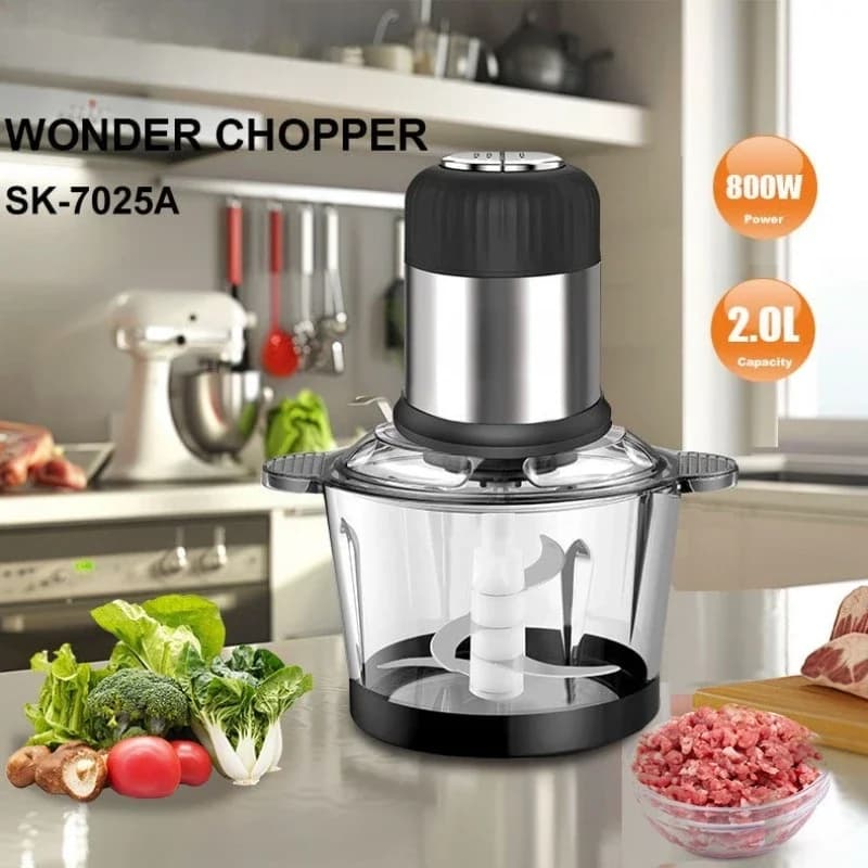 Tritacarne Elettrico 220V 2L con 4 Lame, Multifunzione per Macinare e Mescolare, Contenitore in Vetro per Alimenti Supplementari, 800W