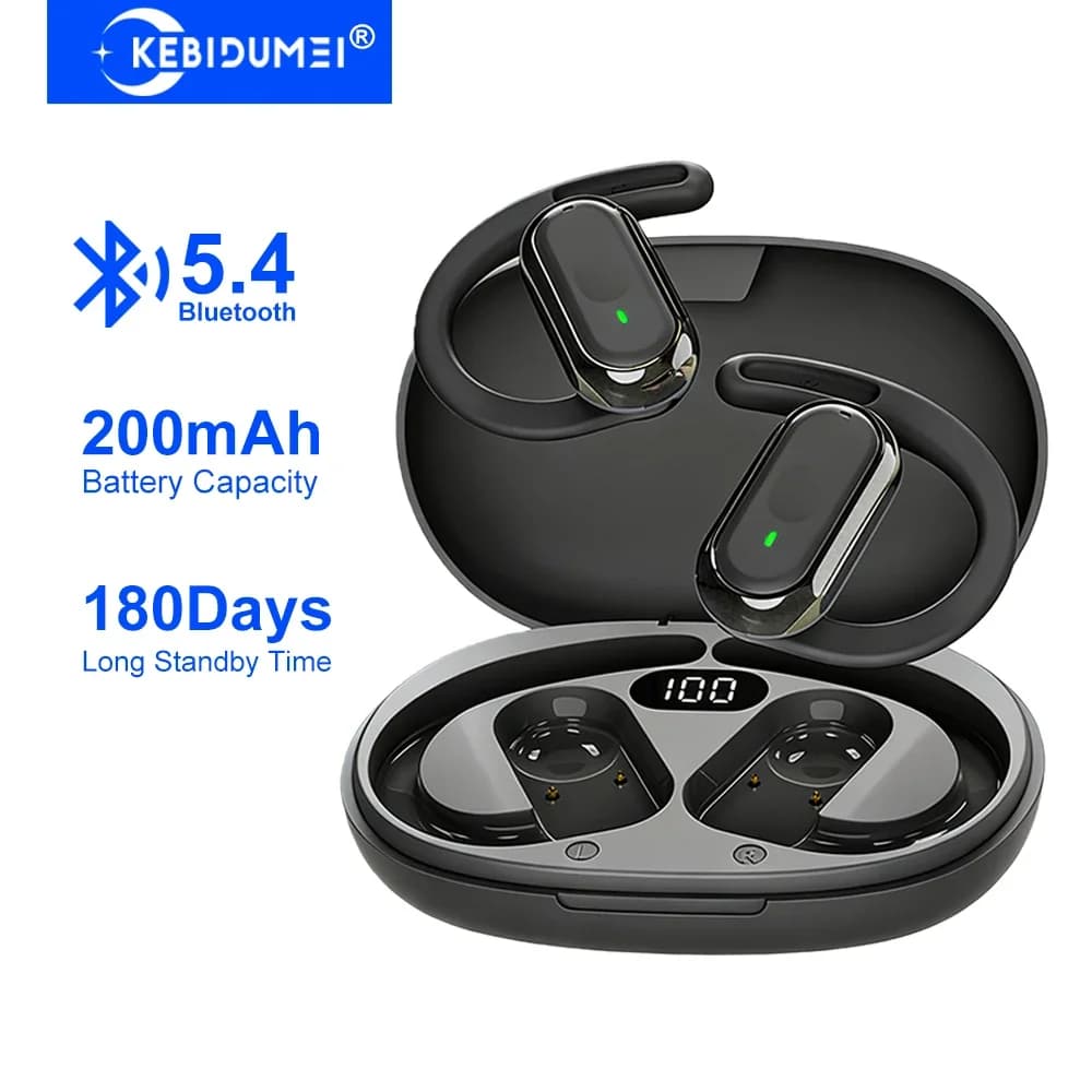 KEBIDUMEI Bluetooth 5.4 Open-Ear Ear Hook Wireless Headphones TWS Waterproof Headphones IPX6 HiFi Sports Headphones