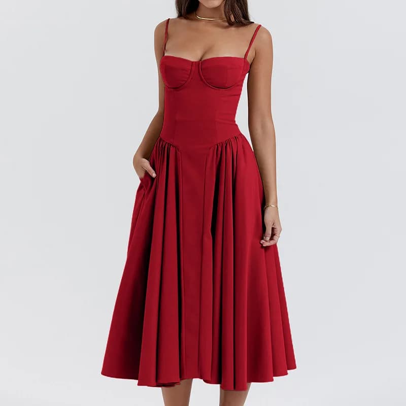 Summer Elegant Women's Sleeveless Backless Pleated Dresses Lady Sexy Solid Sling Midi Dress 2024 A-line Evening Dresses for Women's Party