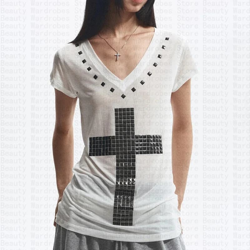 Rock Goth Top unico Y2k Crop top Hip Hop Chic Streetwear Punk Harajuku Stampa grafica Cool Top a maniche lunghe Fashion Baby Tee