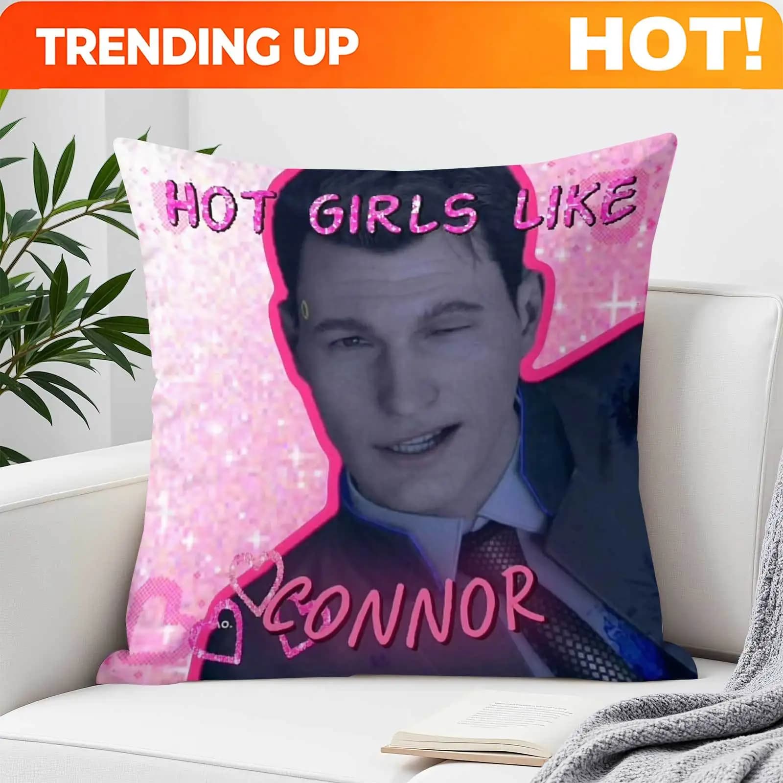 Customize 1pc CONNOR SO HOT Pink Funny Print Square Throw Pillow Covers, Double-sided Printing, Suitable for Bedrooms, Sofas, Do