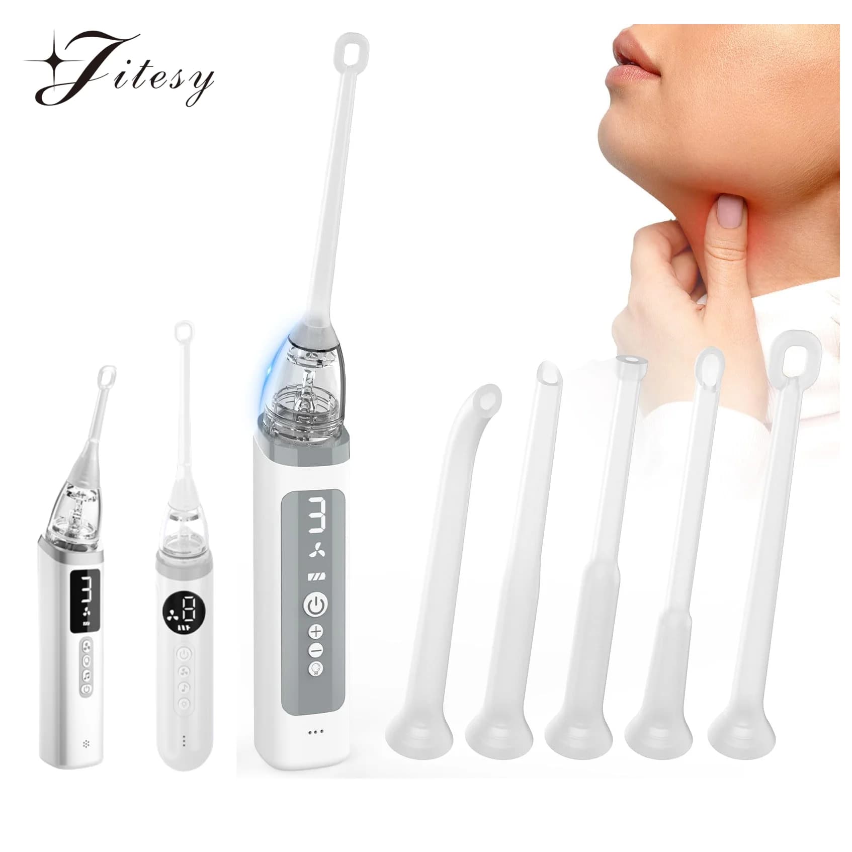 Electronic Vacuum Tonsil Stone Remover Kit with LED light 8 Suction Modes Anti Bad Breath Oral Fresh Care&Tongue Coating Scraper