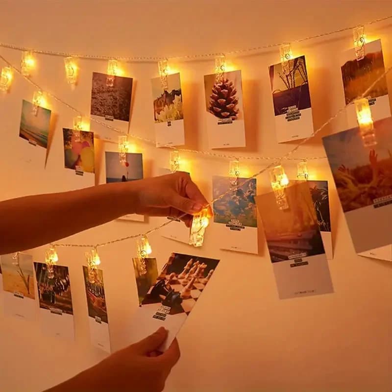 1pc 1.5M10L Clip per foto Luci della stringa Lucine natalizie Ghirlanda a batteria Appesa Porta carte fotografiche Lampada natalizia