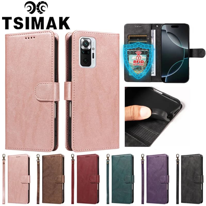 RFID Wallet Case For Xiaomi Redmi Note 9 10 11 Pro Plus 9S 9A 9C 9T 10S 10A 10C 11E 4G 5G Flip Leather Anti-Theft Protect Cover
