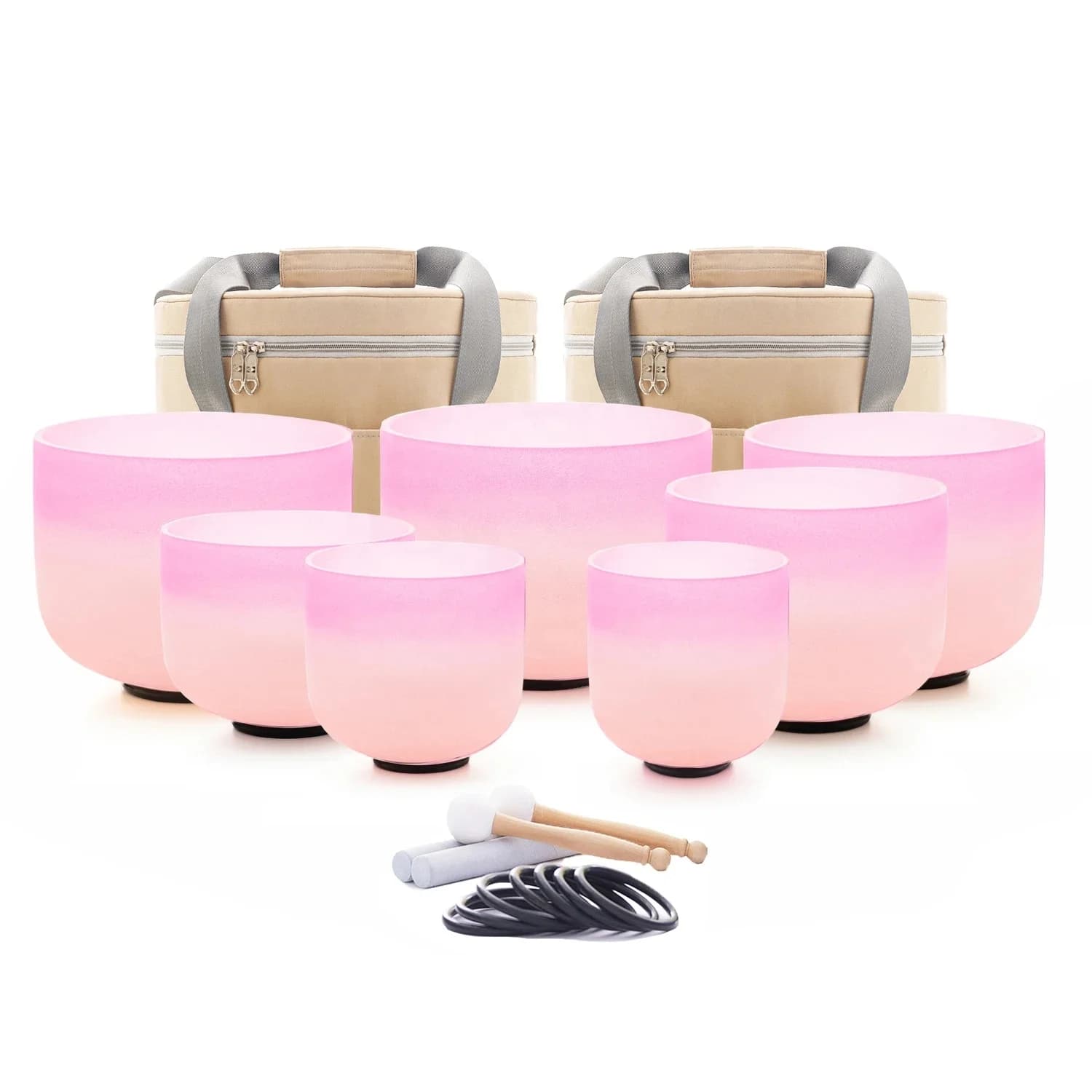 7-12" Pink Candy Color Set 7pcs CDEFGAB Note Frosted Quartz Crystal Singing Bowl Chakra Set With/without Bags