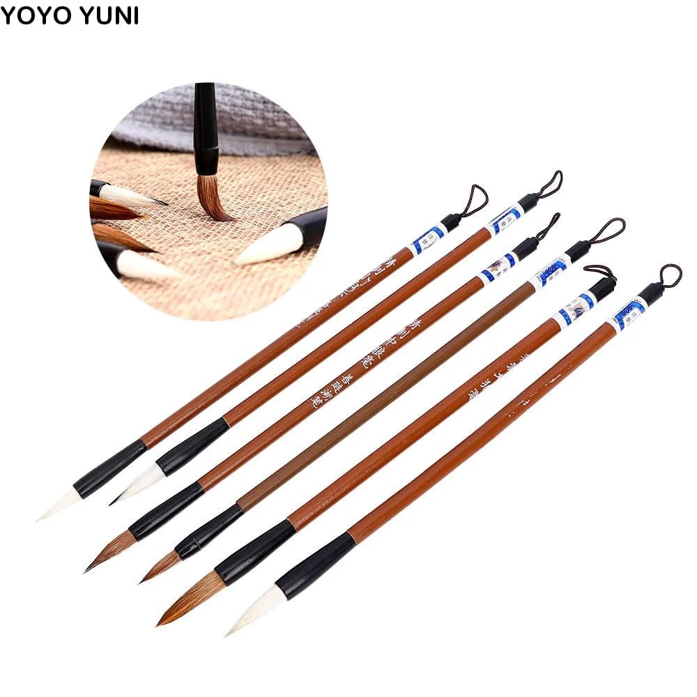 6pcs/Set Bamboo Painting Brush Writing Brush Traditional Chinese Calligraphy Practice Writing Brush Wolf's Hair