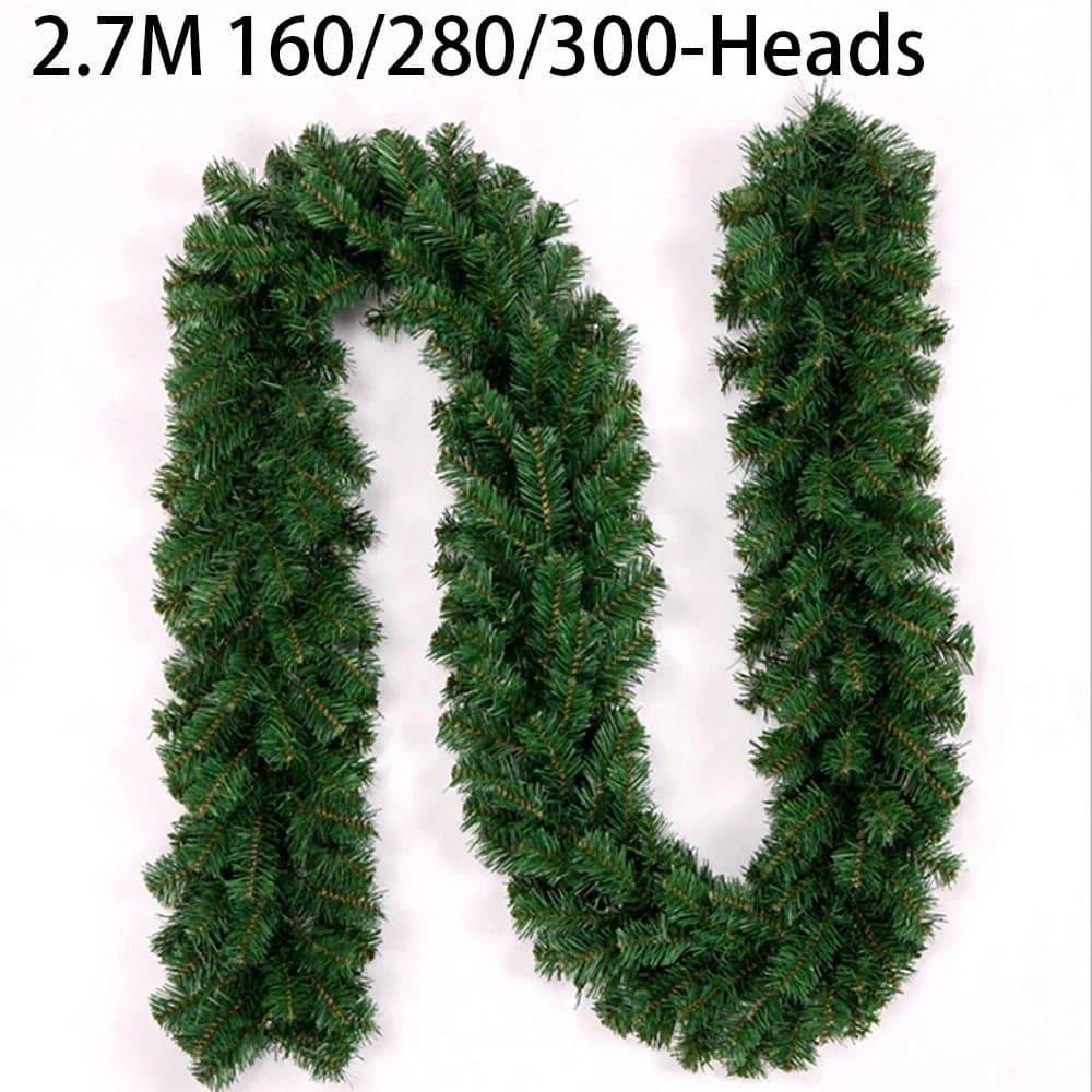 2.7M Ghirlanda di Natale verde artificiale Ghirlanda di pino di Natale Decorazione in rattan Decorazione per tavolo da parete per portico domestico per interni ed esterni