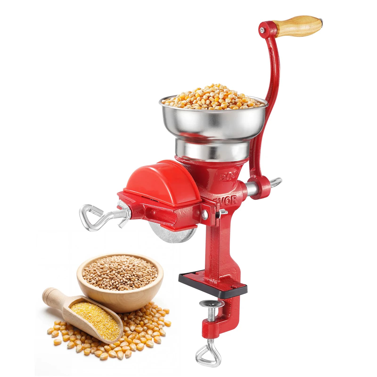 VEVOR Manual Grain Mill with Low Hopper Hand-Crank Corn Grinder with Stable Table Clamp & Dust Cover for Grains Spices Nuts