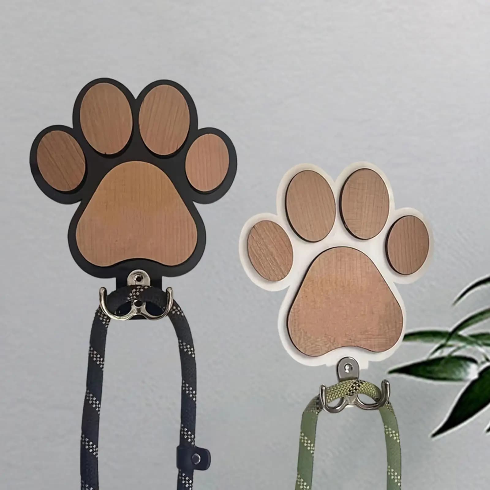 Supporto per Guinzaglio per Cani da Parete in Legno con Doppi Ganci, Organizzatore per Collari, Decorazione per Ingresso