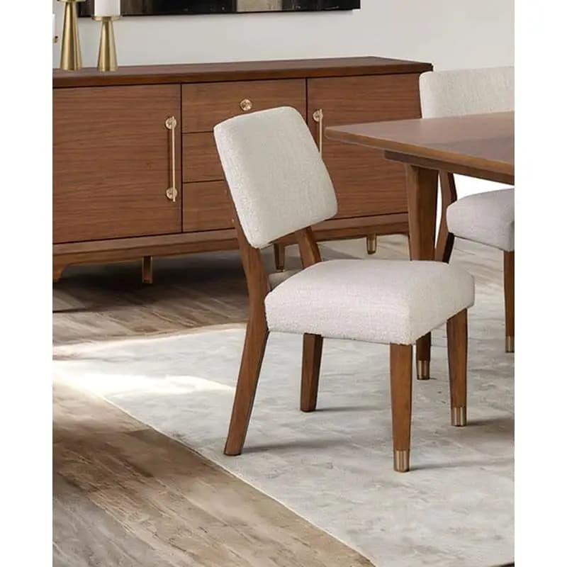 Sedia laterale moderna Mid-Century da 2 pezzi con gambe con cappuccio dorate, bordi arrotondati morbidi, finitura in noce per sala da pranzo