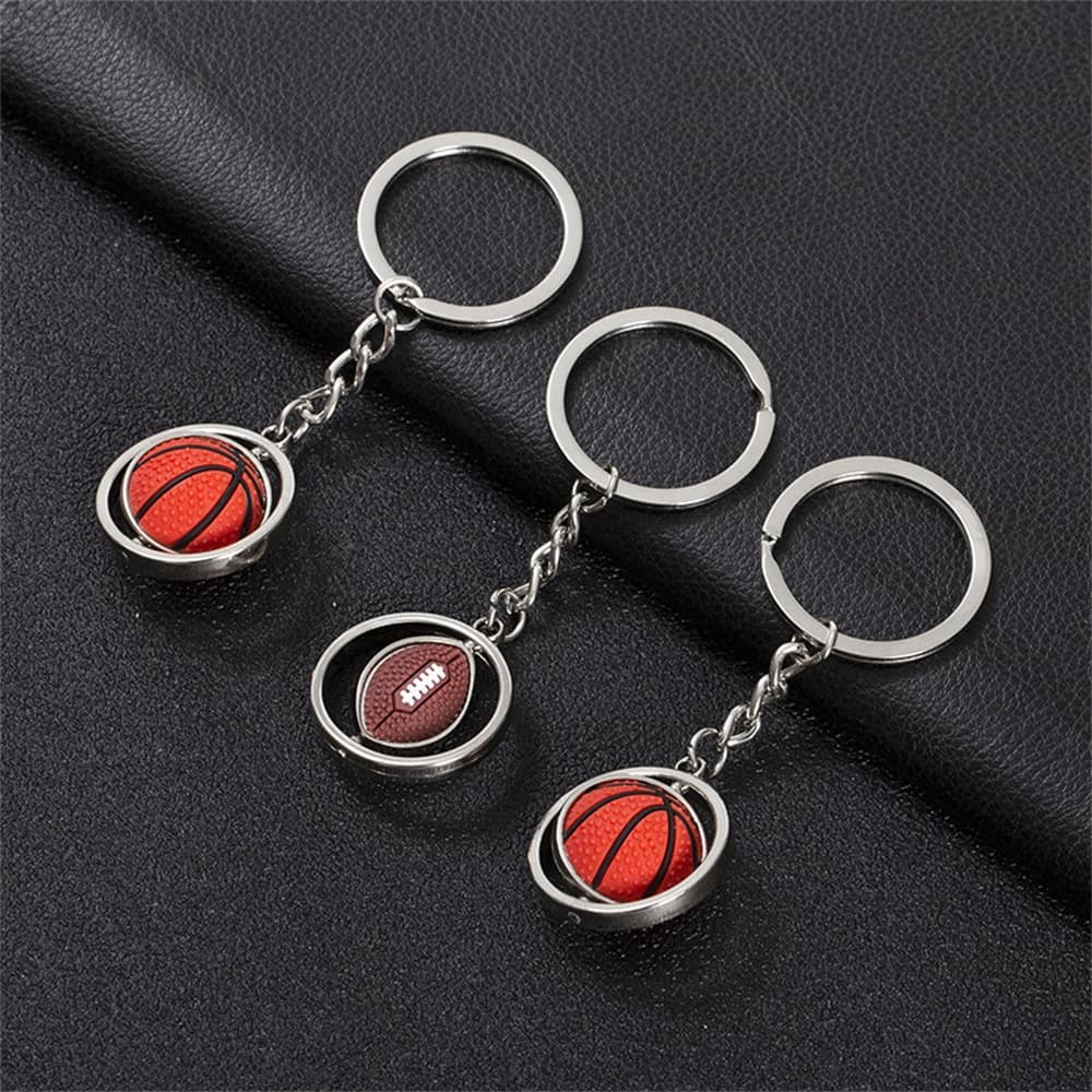 Portachiavi mini palla rotante basket calcio golf rugby baseball sport portachiavi ciondolo borsa per auto palla di metallo ornamento regalo per ragazzi