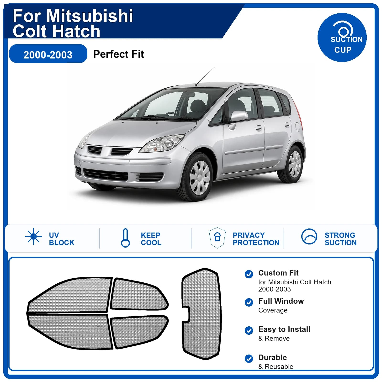 For Mitsubishi Colt Hatch 2000-2003 Custom Full Set Windshield Sun Shade Aluminum Foil Heat Insulation Anti UV Foldable