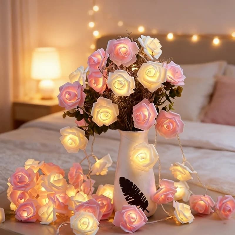 1 pz. 20 LED Luci a stringa a forma di rosa artificiale, alimentate a batteria, per matrimoni, feste, festa della mamma, luci fatate, decorazione per casa e camera da letto