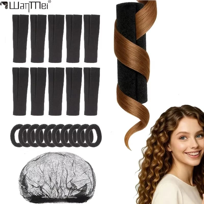 Set di Bigodini in Spugna per Capelli con Cuffia Elastica in Rete per Onde e Riccioli, Accessori per Acconciature Facili da Usare