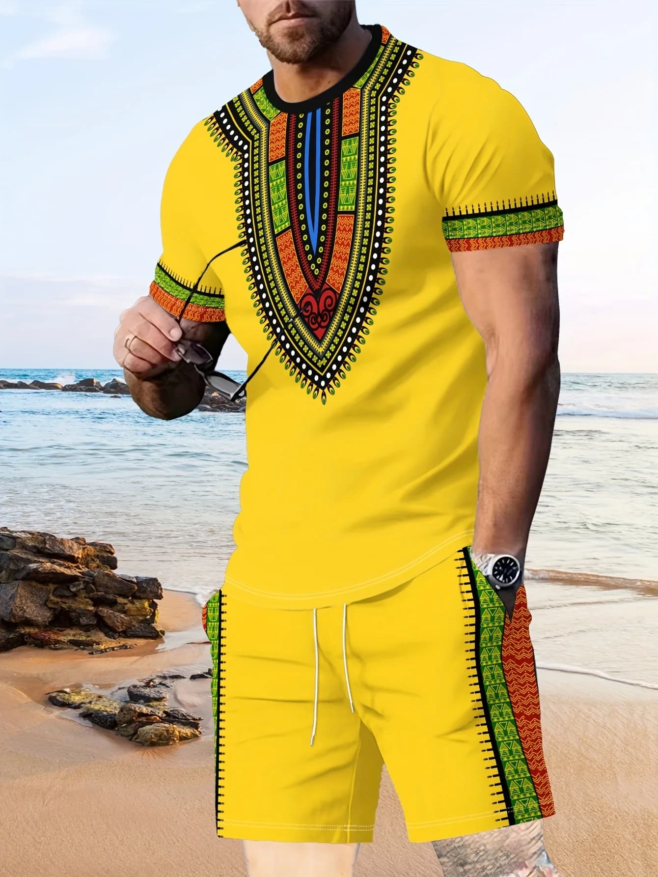 Nuovi Completi da Uomo Africani Dashiki con Stampa Paisley 3D, T-Shirt e Pantaloncini, Set 2 Pezzi, Tute alla Moda Oversize, Abbigliamento Maschile