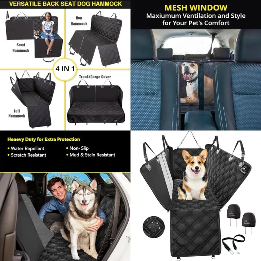 Coprisedile per auto per cani con finestra in rete, coprisedile resistente per animali domestici per sedile posteriore, amaca per cani extra imbottita antiscivolo, resistente all'acqua