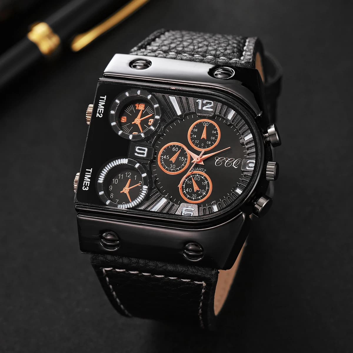 Orologio al quarzo da uomo con quadrante grande alla moda, cinturino in pelle Casual, orologi sportivi maschili