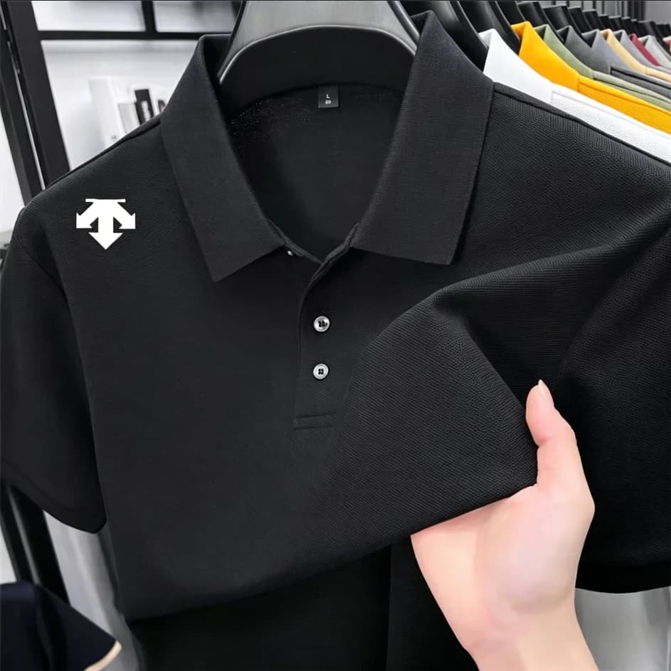 2026 Men Lapel Polo Shirts Pique Cotton Solid Short Sleeve Arrow Graphic Embroidery Breathable Business Casual Male Tops
