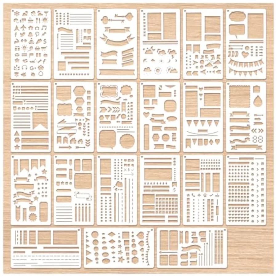 21Pcs Journal Stencils for Planners 4 x 7 Inch Scrapbook Stencils Planner Template Stencil Set for Journaling Notebook Scrapboo