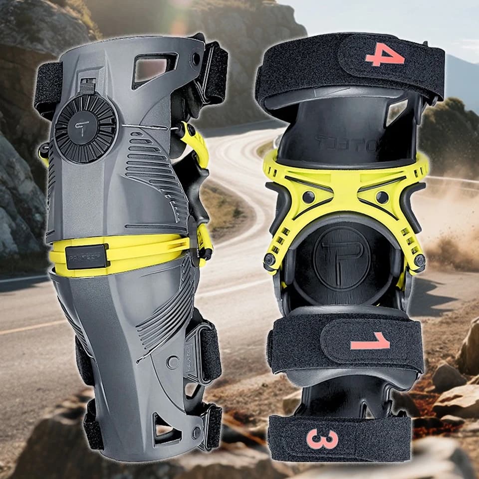 Nuove protezioni per ginocchiere per moto per la guida fuoristrada Equipaggiamento protettivo antiscivolo regolabile Protezioni esoscheletro Ginocchio da motocross