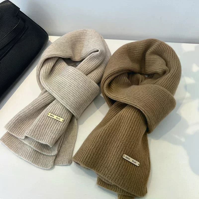 Autumn And Winter New Solid Color Knitted Scarf For Women High-end Thick Warm Versatile Simple Scarf