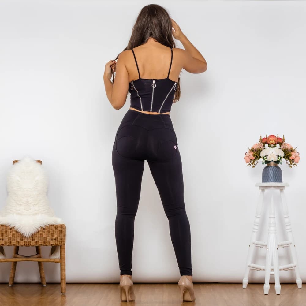 Shascullfites Melody Women's Body Shaper Set Black Cotton Zipper Push-Up Top High-Waist Butt Lift Leggings Elegant Ensemble