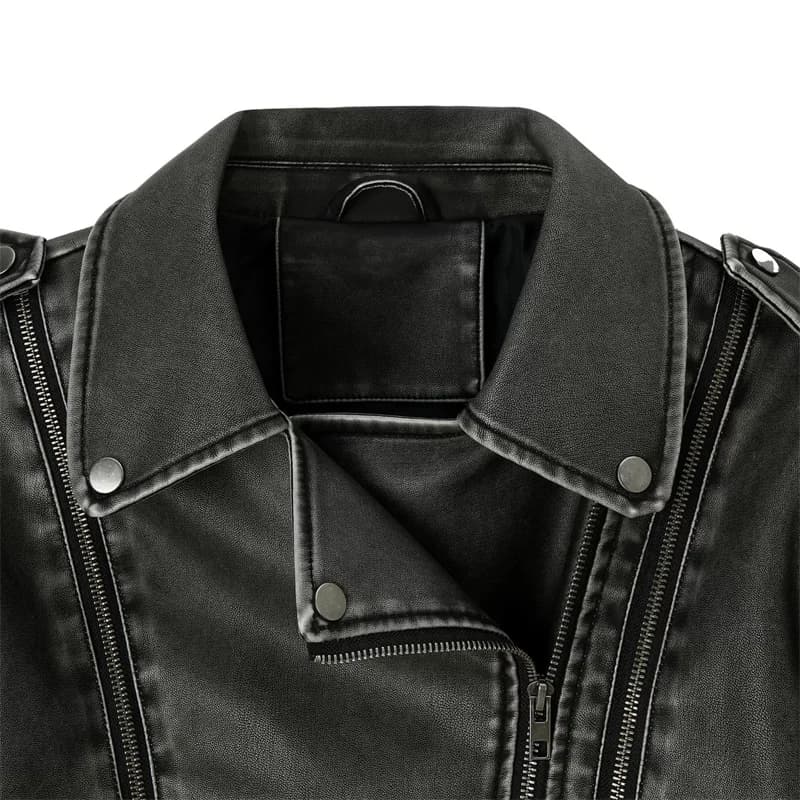 2025 Streetwear Super-short Women's Leather Jacket High-waist Coat Vintage Do-old Washed Zip-up PU Loose Outerwear Spring Autumn