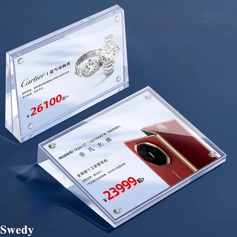 Set di 5 Porta-Cartelli Magnetici in Acrilico 90x55mm, Espositore da Tavolo per Numeri, Nomi, Menu, Prezzi ed Etichette