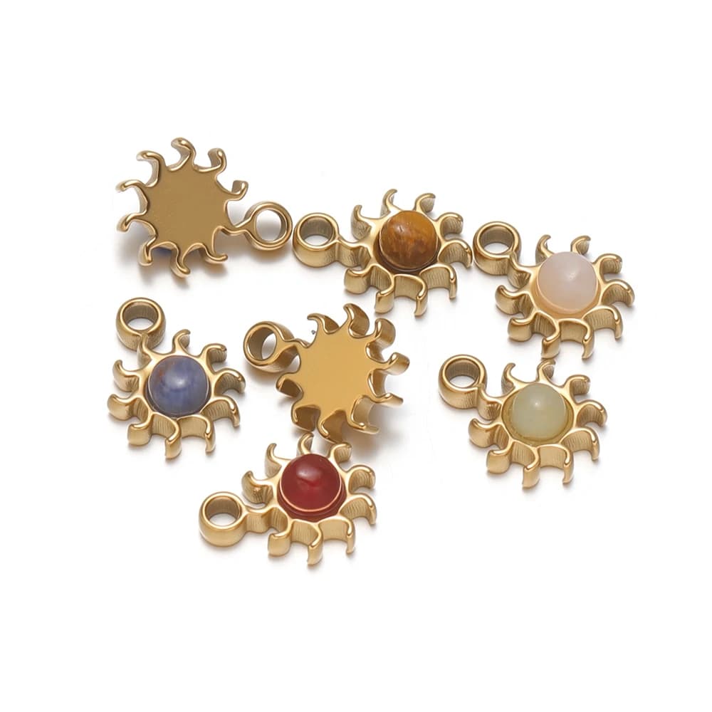 5pcs Stainless Steel Small 8mm Sunflower Natural Stone Charms DIY Jewelry Findings Kid Necklace Pendant Bracelet Earrings Making