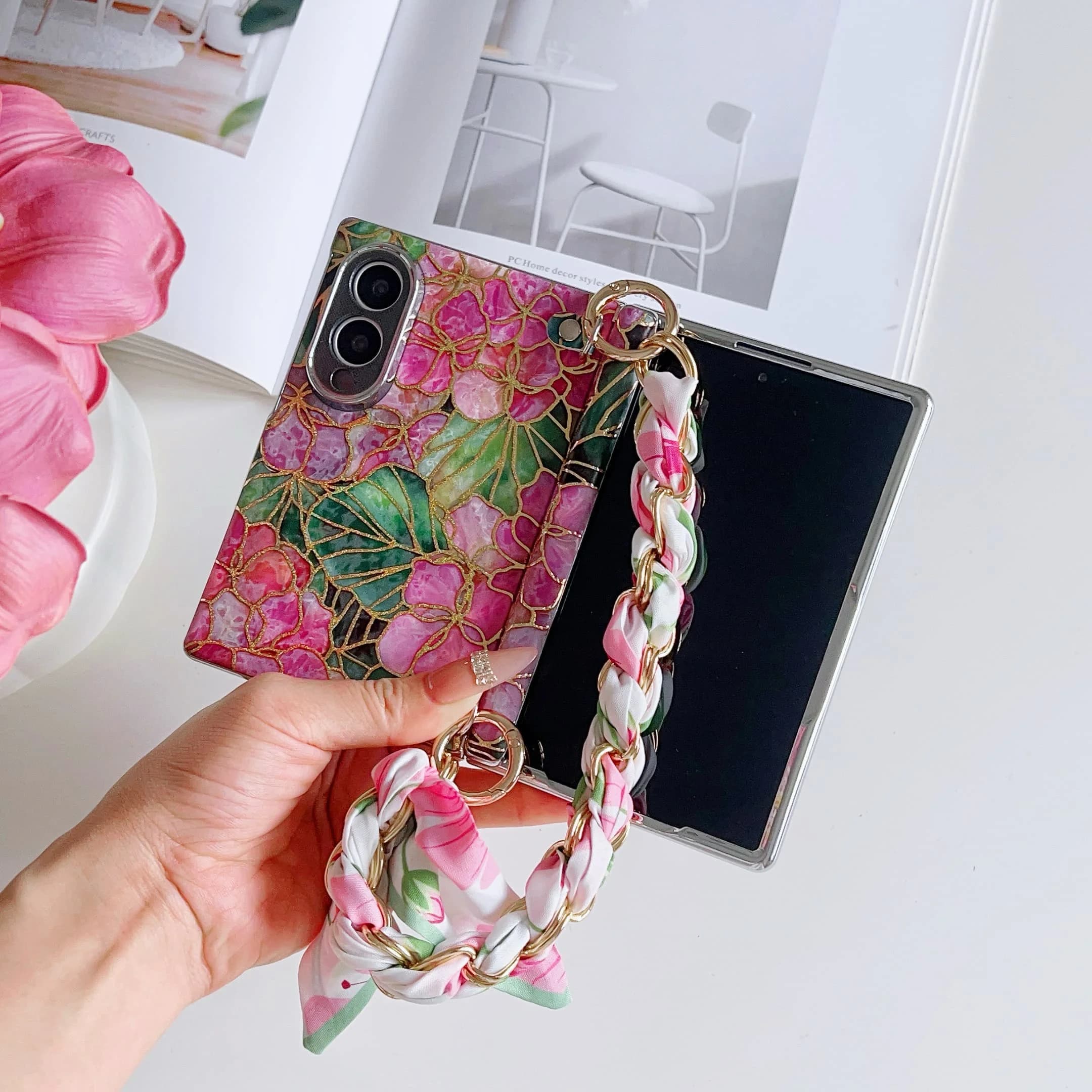 For Samsung Galaxy Z Fold 8 Ultra Z Fold 8 Wide Fold 8 Case With Colorful Chain Bracelet With Screen Protector Shockproof Cover