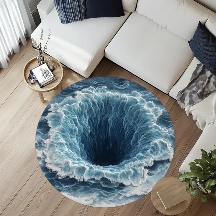 Tappeto Rotondo 3D Effetto Vortice Oceanico, Tappeto Circolare con Illusione di Mare Profondo, Regalo Divertente per Amanti del Poker per Sala Giochi e Soggiorno, Antiscivolo