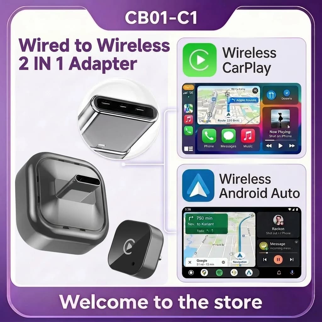 2026 New USB C 2 IN 1 Wireless CarPlay & Android Auto Adapter, Wired to Wireless Dongle Plug & Play Compatible with iPhone Andr