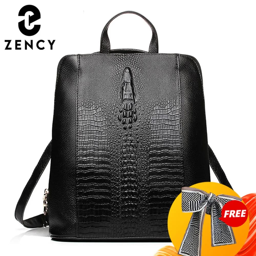 Zency 100% genuine and natural crocodile leather backpack, travel bag, work, school with notebook compartment, laptop bag